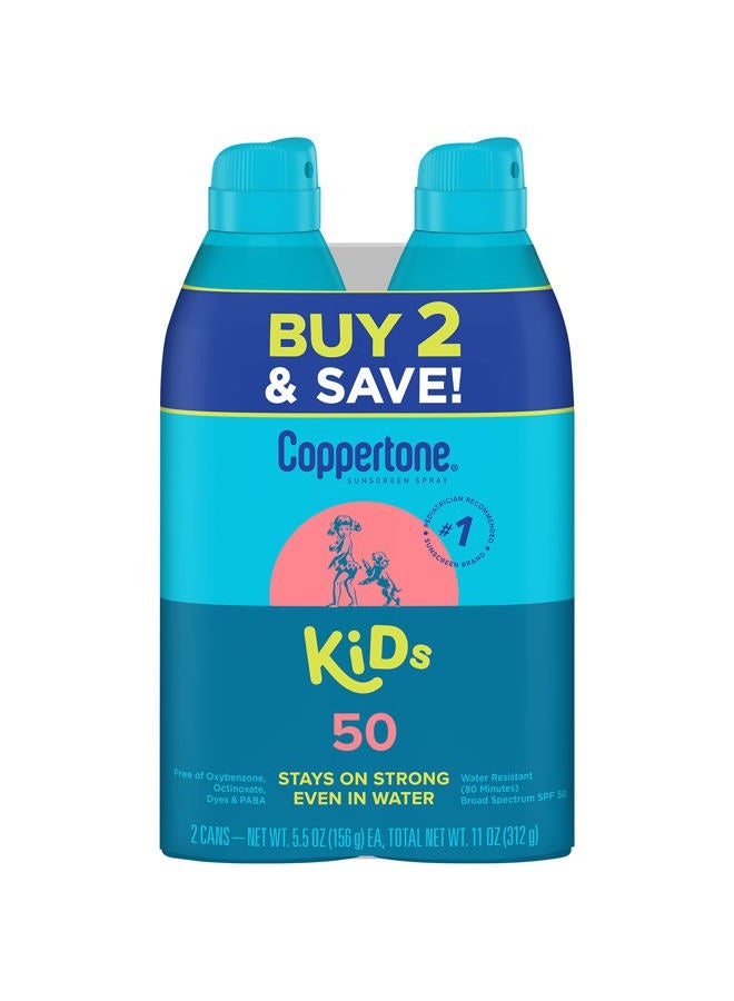 Coppertone بخاخ واقي شمس للأطفال بخاخ مستمر SPF 50 (5.5 أونصة، عبوة من 2) (قد يختلف التغليف) - Image 1